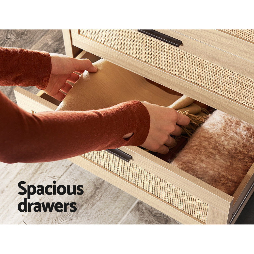 Artiss 4 Chest of Drawers Rattan Tallboy Pine - BRIONY-3