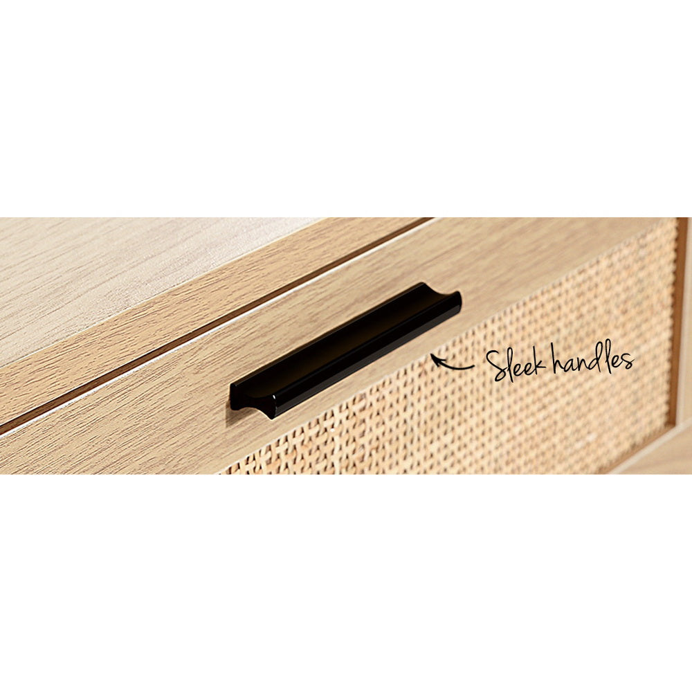 Artiss 4 Chest of Drawers Rattan Tallboy Pine - BRIONY-4