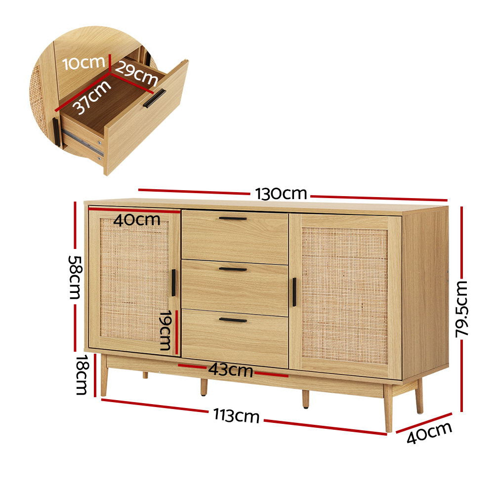Artiss Rattan Buffet Sideboard - BRIONY Oak-3