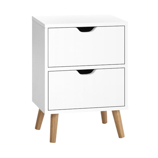 Artiss Bedside Table 2 Drawers - BODEN White-0