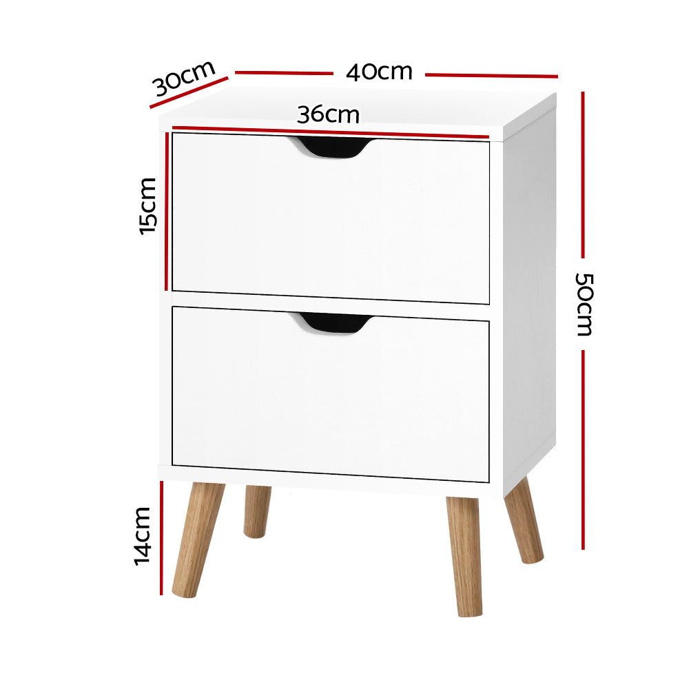 Artiss Bedside Table 2 Drawers - BODEN White-1