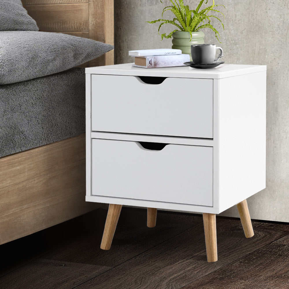 Artiss Bedside Table 2 Drawers - BODEN White-7