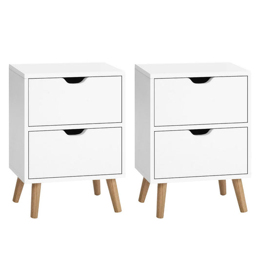 Artiss 2X Bedside Table 2 Drawers - BODEN White-0