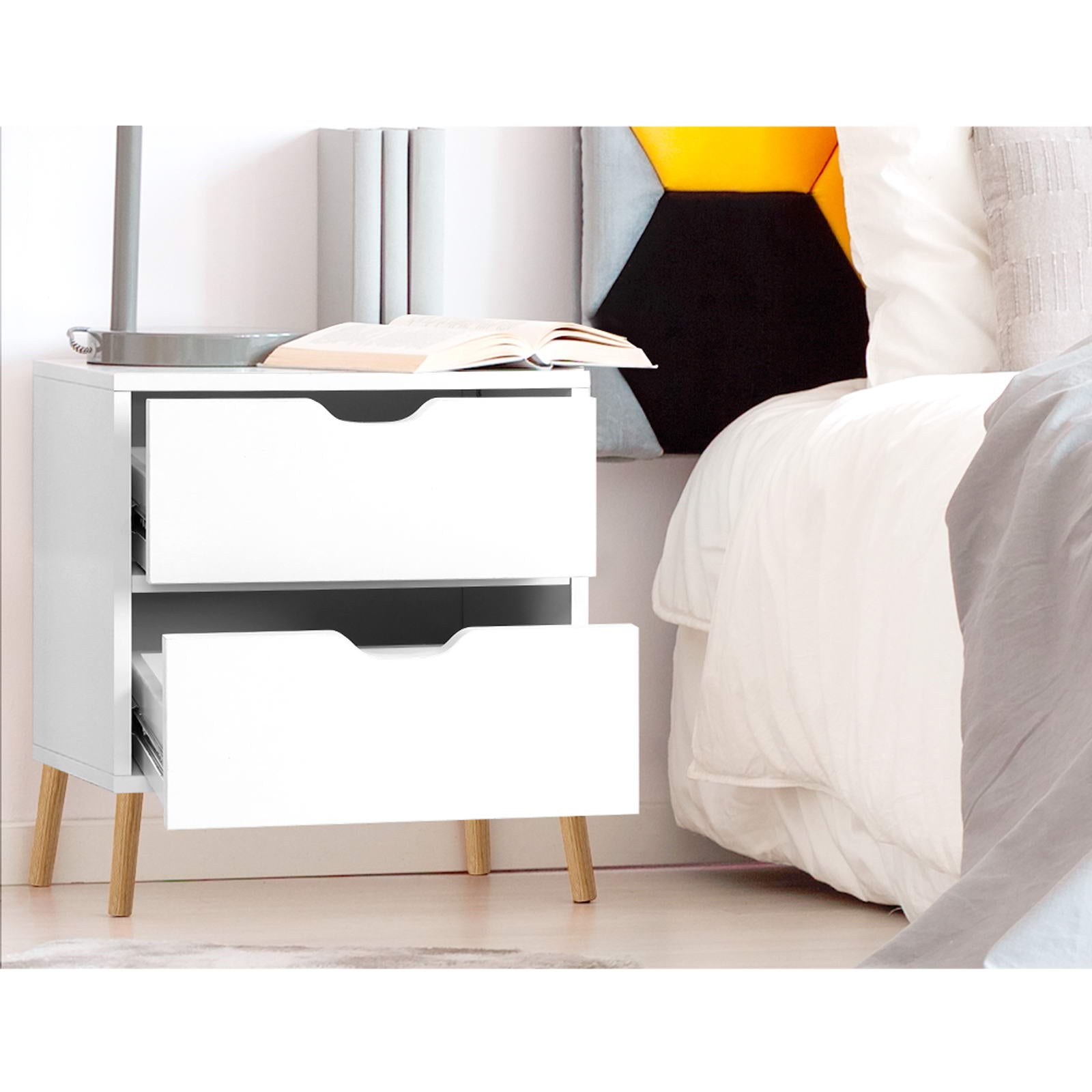 Artiss 2X Bedside Table 2 Drawers - BODEN White-3