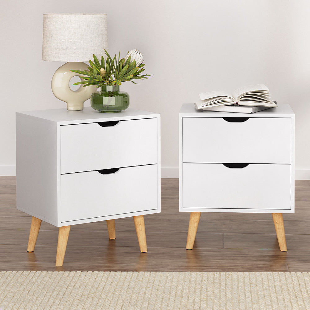 Artiss 2X Bedside Table 2 Drawers - BODEN White-7