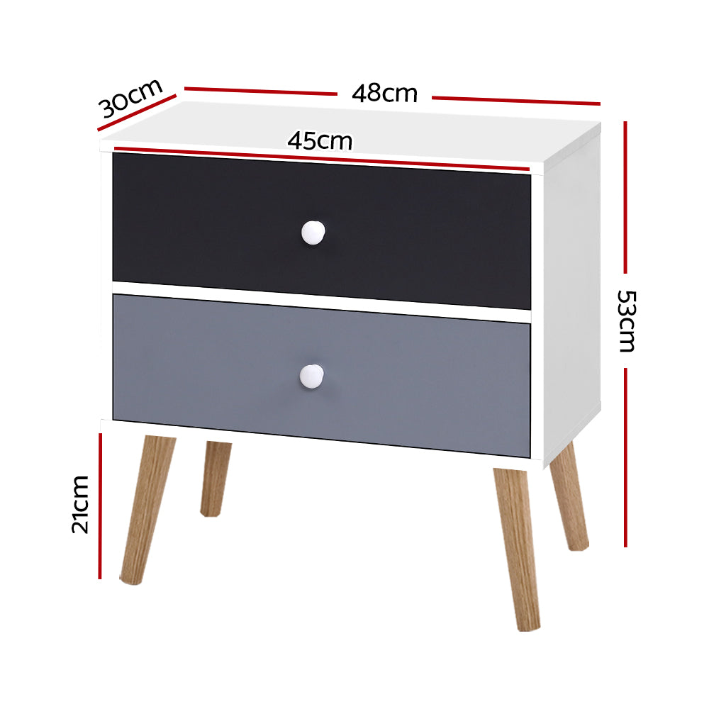 Artiss Bedside Table 2 Drawers - BONDS White-1