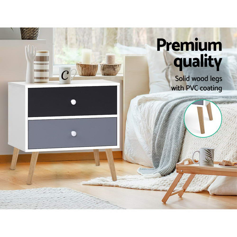 Artiss Bedside Table 2 Drawers - BONDS White-5