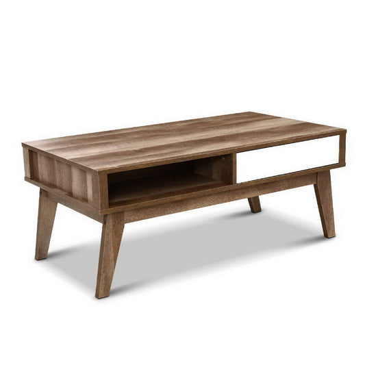 Artiss Coffee Table 2 Drawers Walnut Serena-0