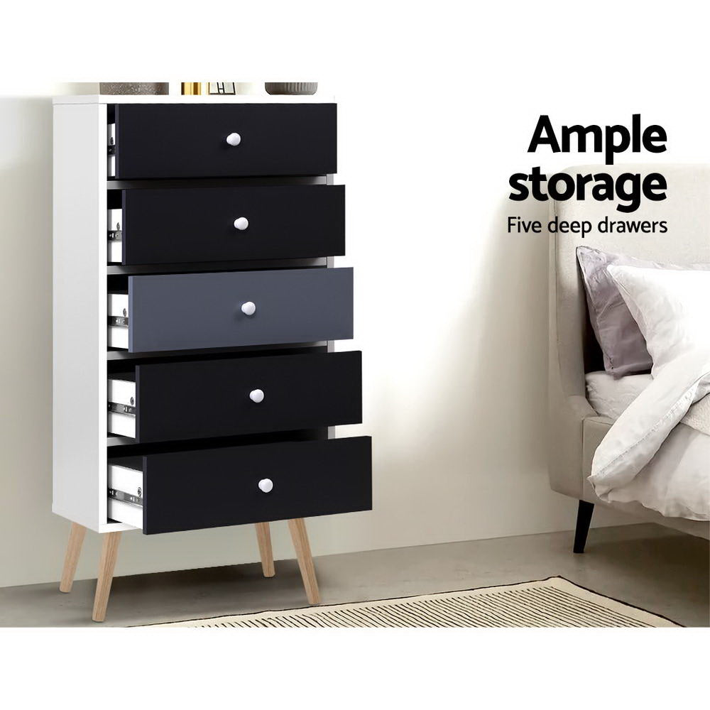 Artiss 5 Chest of Drawers - BONDS White-2