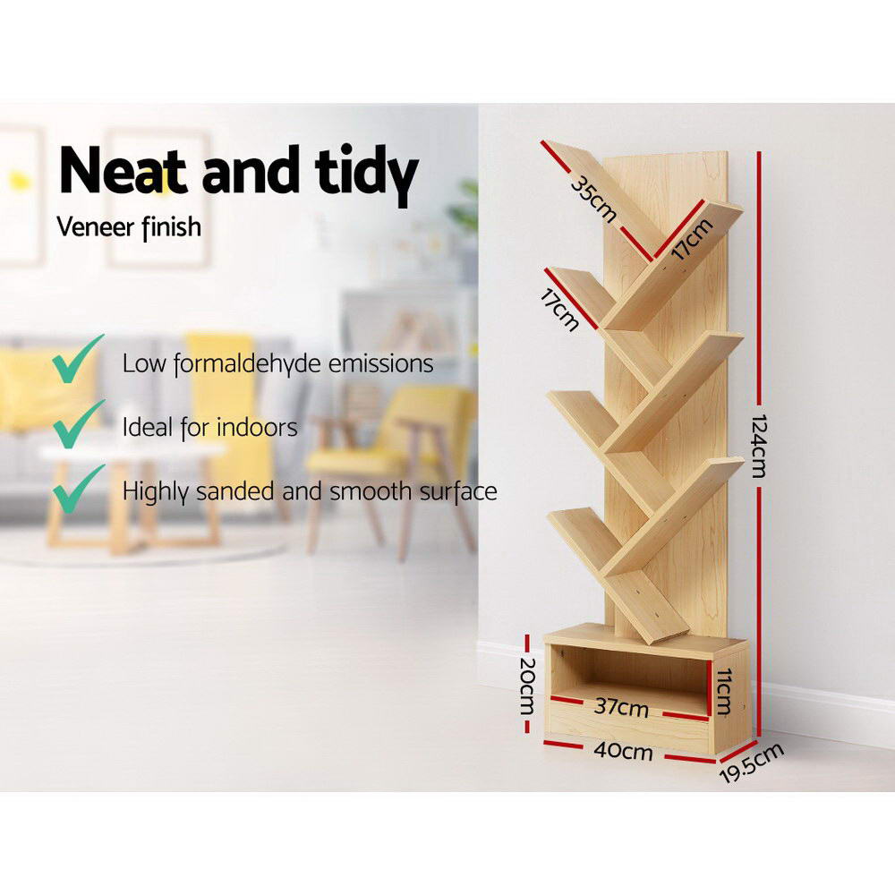 Artiss Tree Bookshelf 7 Tiers - ECHO Oak-7