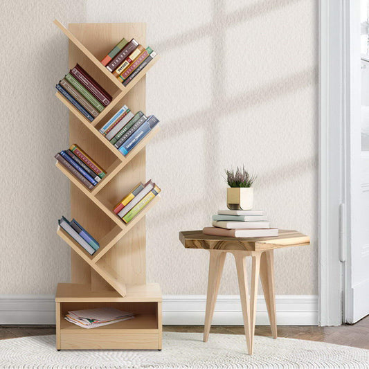 Artiss Tree Bookshelf 7 Tiers - ECHO Oak-0