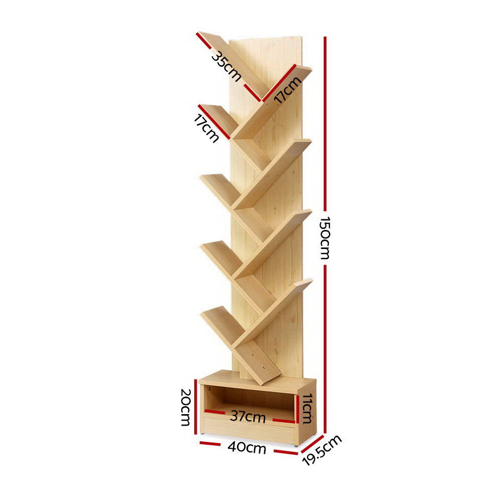 Artiss Tree Bookshelf 9 Tiers - ECHO Oak-1