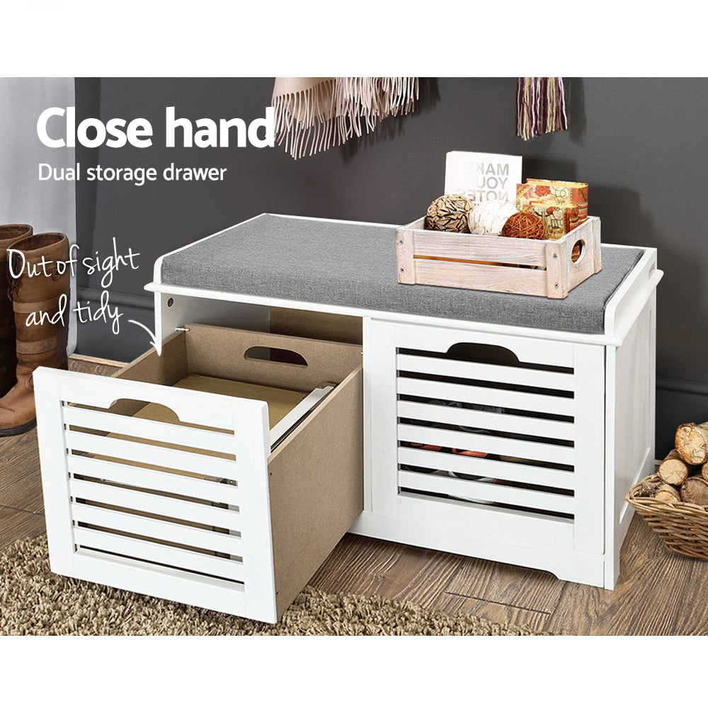 Artiss Shoe Rack Cabinet Bench White Caye-5