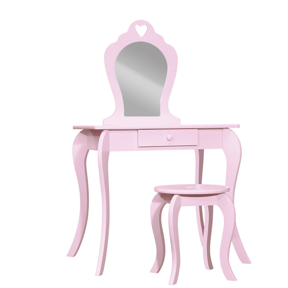 Keezi Kids Dressing Table Stool Set Vanity Mirror Princess Children Makeup Pink-0