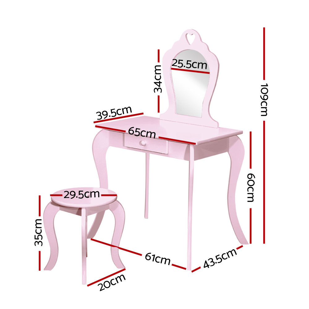 Keezi Kids Dressing Table Stool Set Vanity Mirror Princess Children Makeup Pink-1