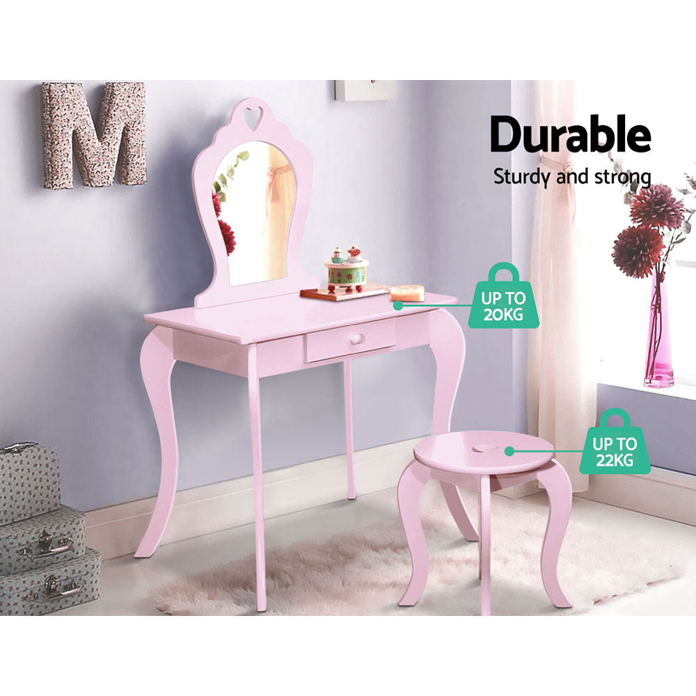 Keezi Kids Dressing Table Stool Set Vanity Mirror Princess Children Makeup Pink-7