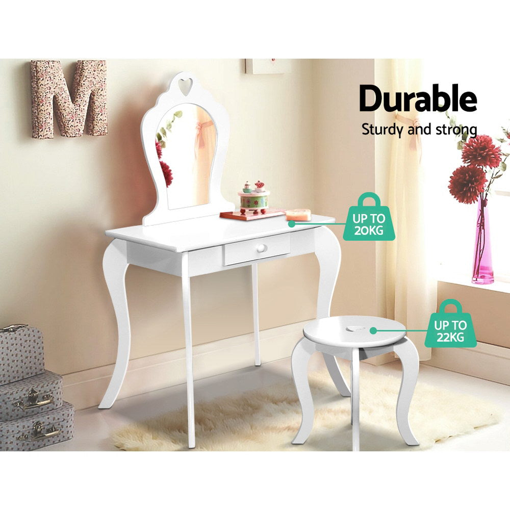 Keezi Kids Dressing Table Stool Set Vanity Mirror Princess Children Makeup White-5