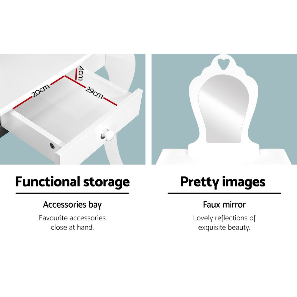 Keezi Kids Dressing Table Stool Set Vanity Mirror Princess Children Makeup White-6