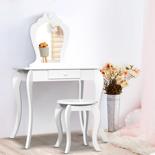 Keezi Kids Dressing Table Stool Set Vanity Mirror Princess Children Makeup White-0