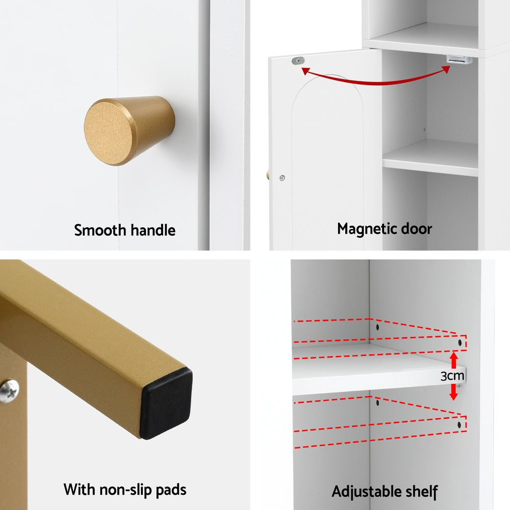 Artiss Bathroom Storage Cabinet Floor Organizer Toilet Corner Adjustable Shelf with Door White-5