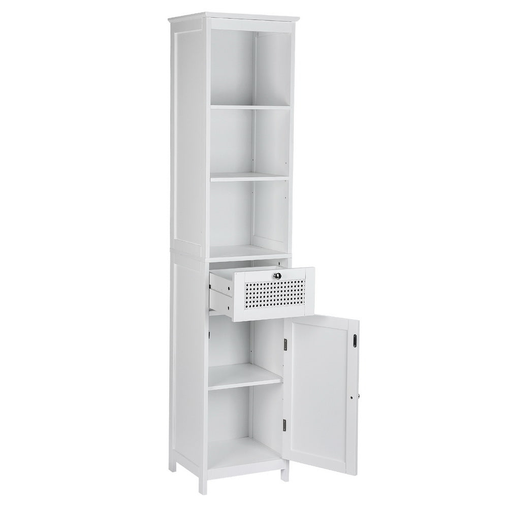 Artiss Bathroom Cabinet Storage 161cm White Rattan Tallboy Toilet Cupboard-2