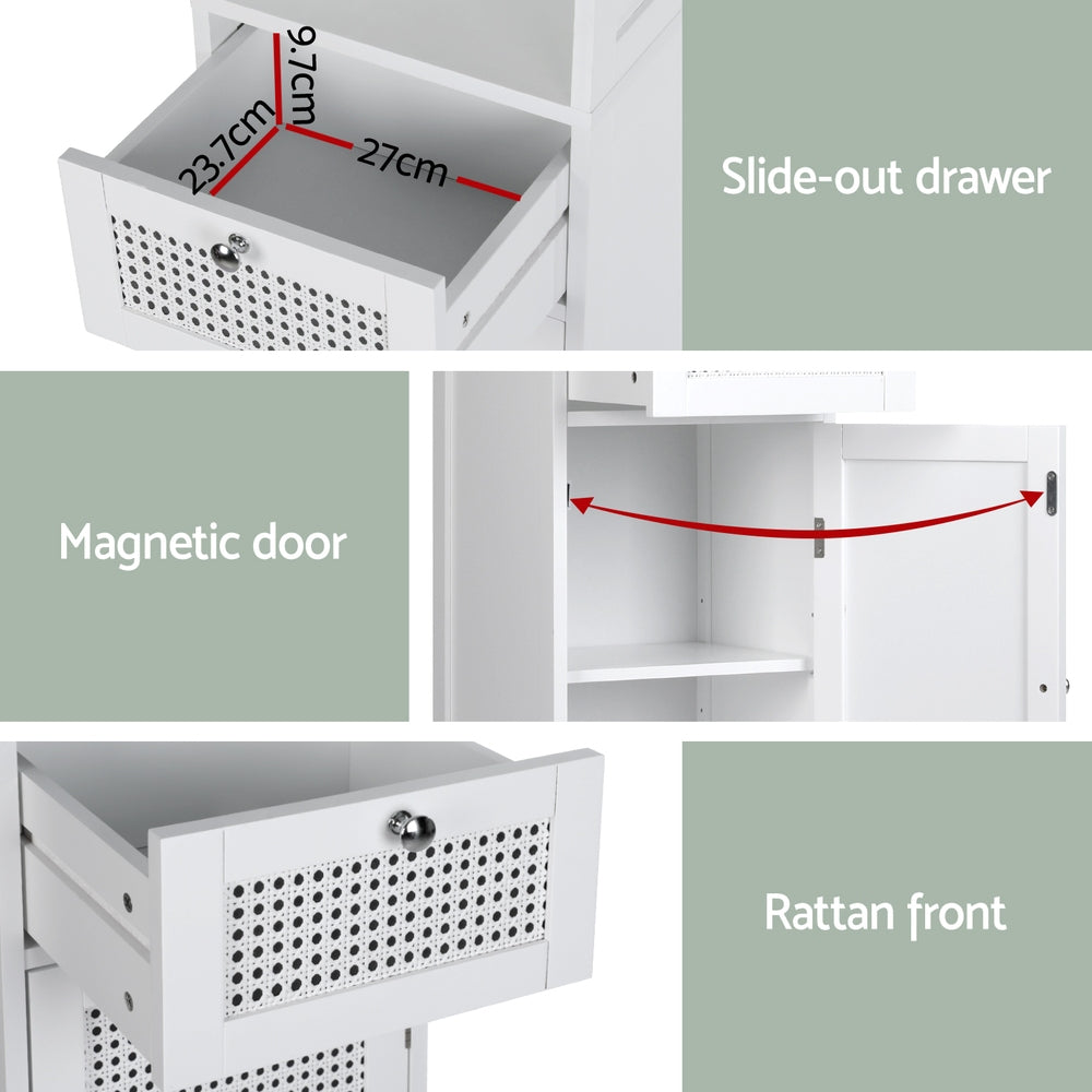 Artiss Bathroom Cabinet Storage 161cm White Rattan Tallboy Toilet Cupboard-5