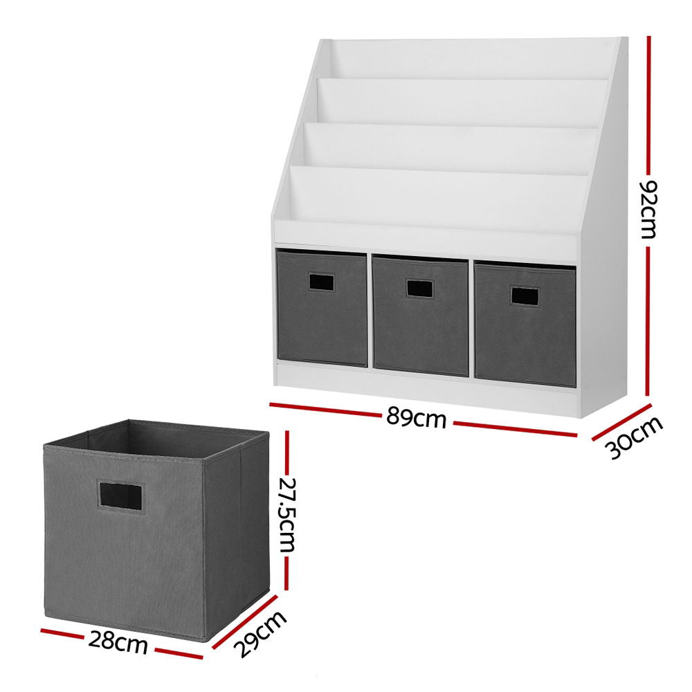 Keezi Kids Bookshelf 4 Tiers Magazine Rack Toy Box Organiser Storage Display Shelf-1