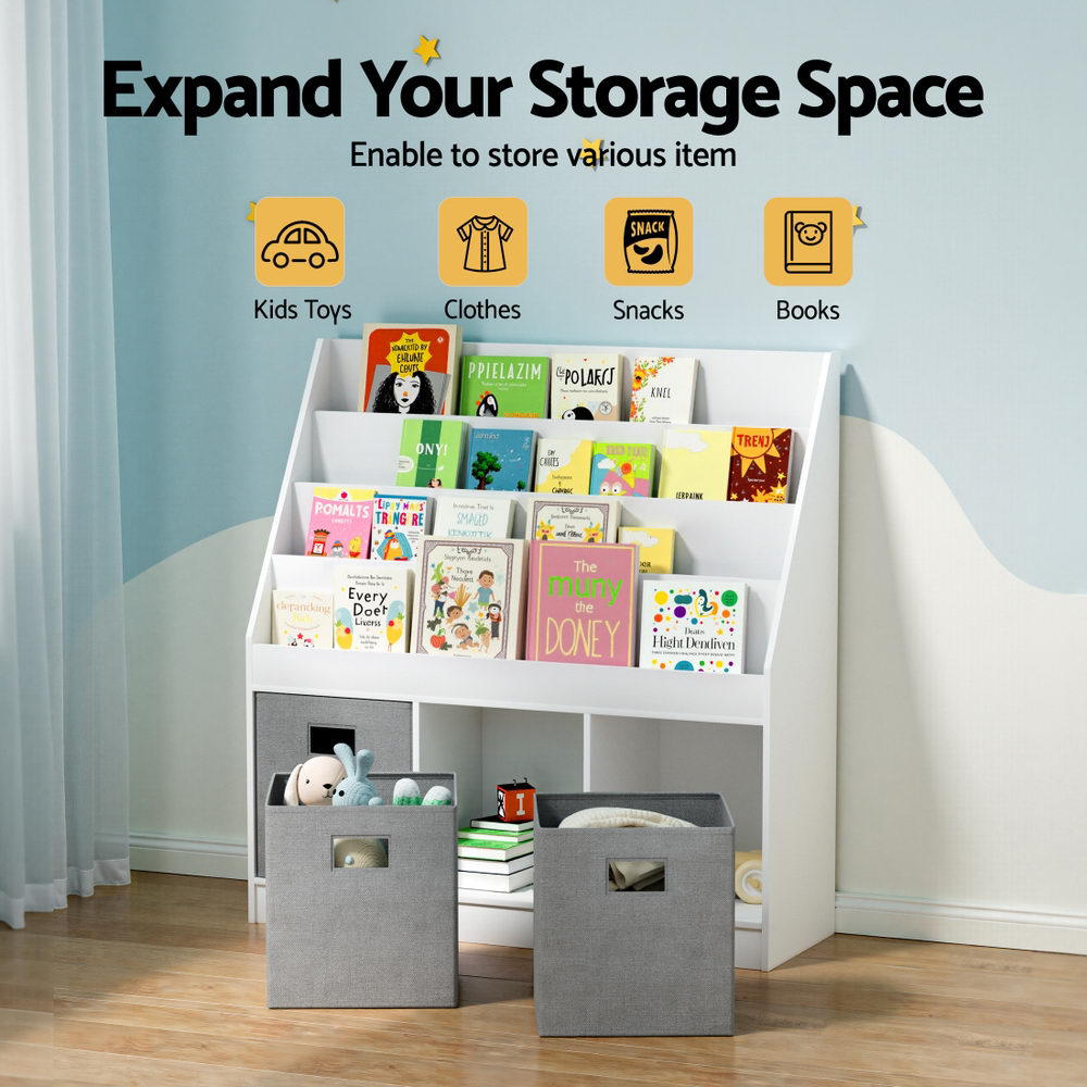Keezi Kids Bookshelf 4 Tiers Magazine Rack Toy Box Organiser Storage Display Shelf-4