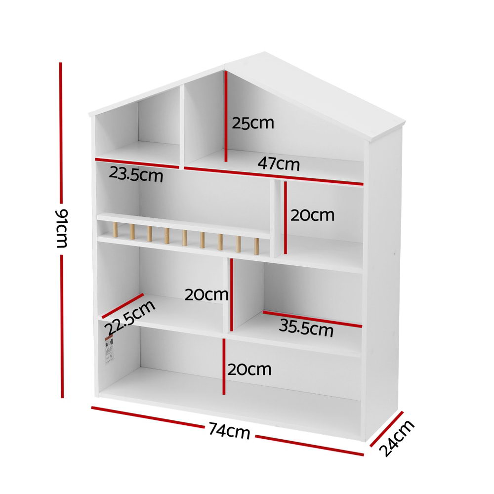 Keezi 4 Tiers Kids Bookshelf Wooden Bookcase Display Storage Organiser Cabinet White-1