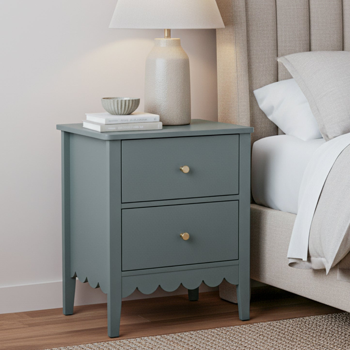 Artiss Bedside Table 2 Drawers Bedroom Storage Nightstand Green-0
