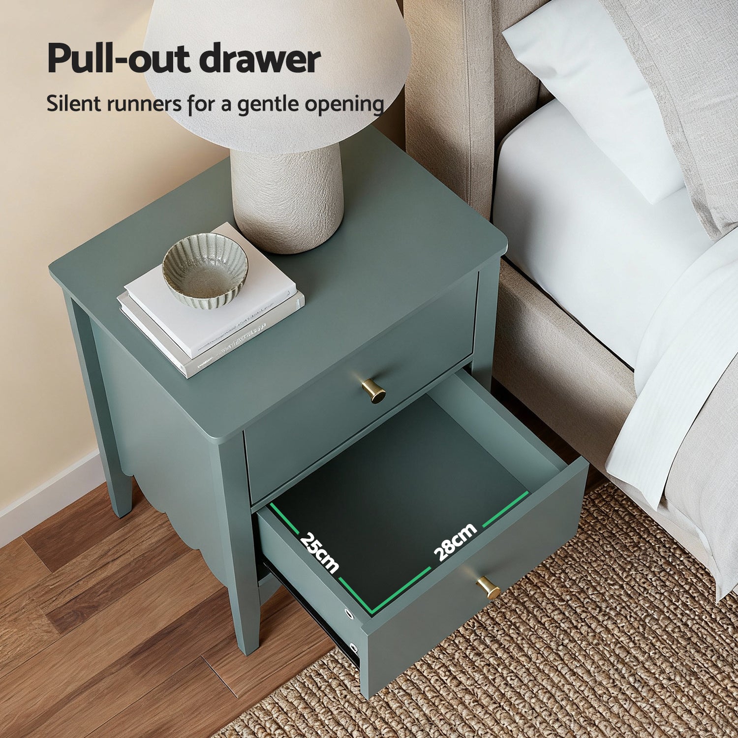 Artiss Bedside Table 2 Drawers Bedroom Storage Nightstand Green-4