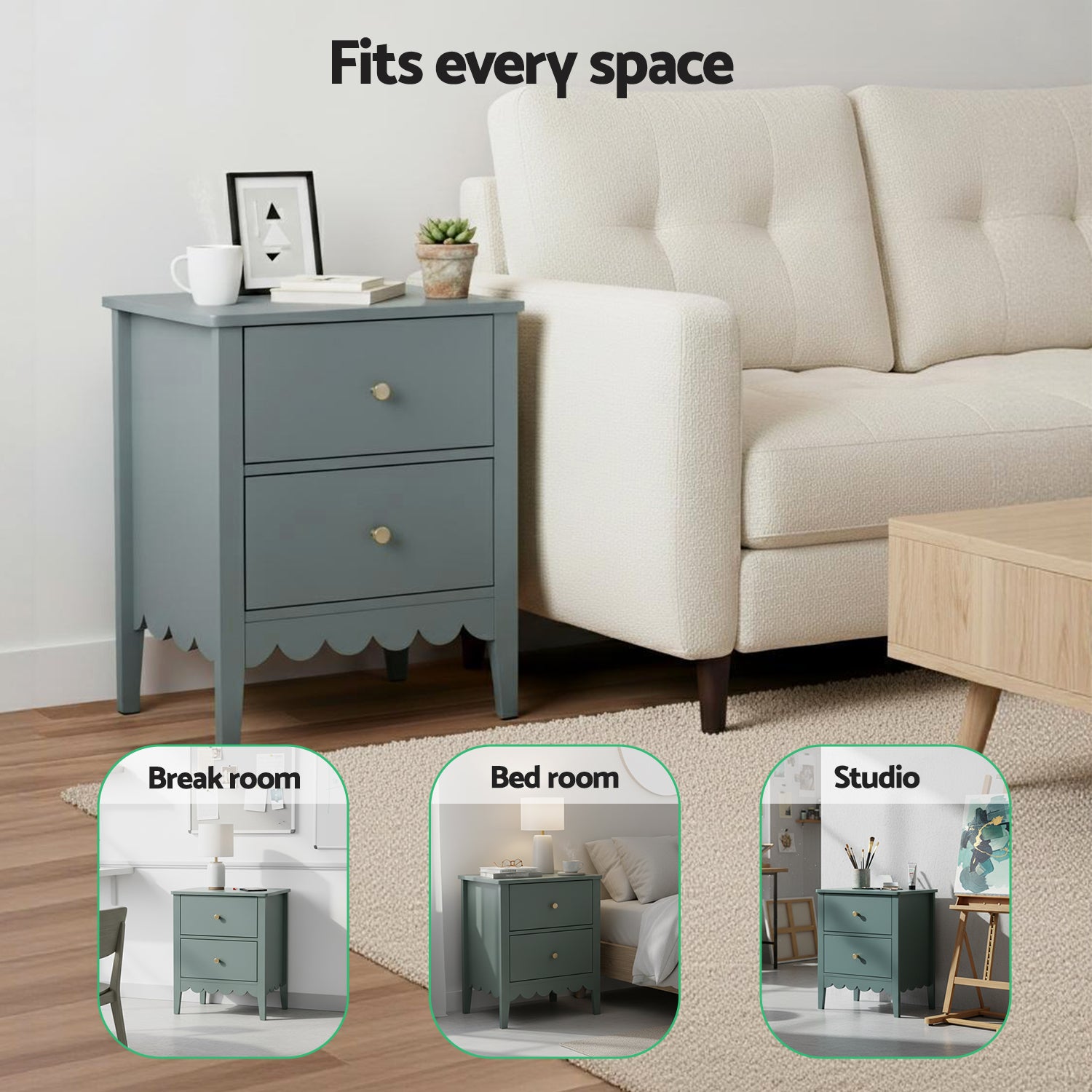 Artiss Bedside Table 2 Drawers Bedroom Storage Nightstand Green-5