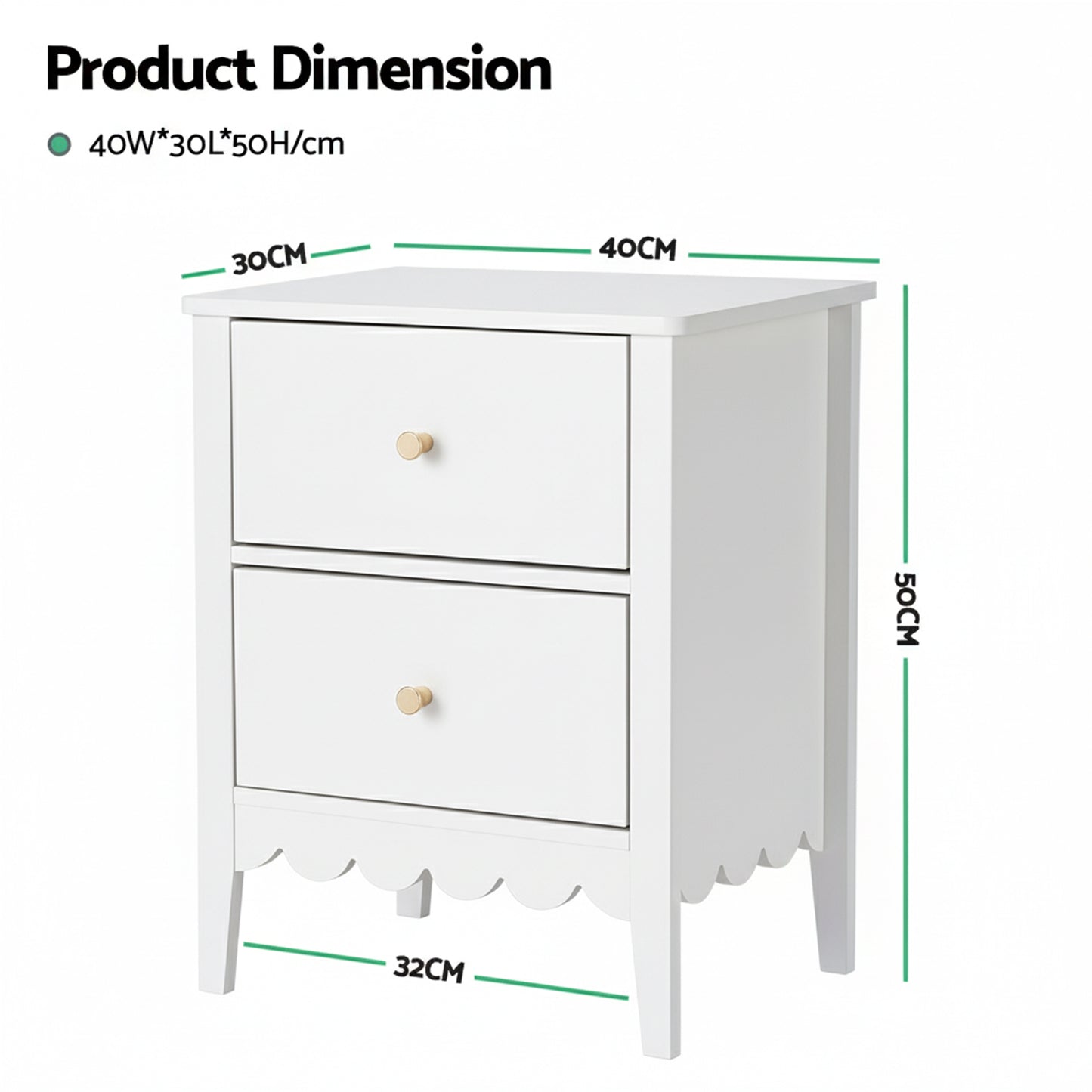 Artiss Bedside Table 2 Drawers Bedroom Storage Nightstand White-2