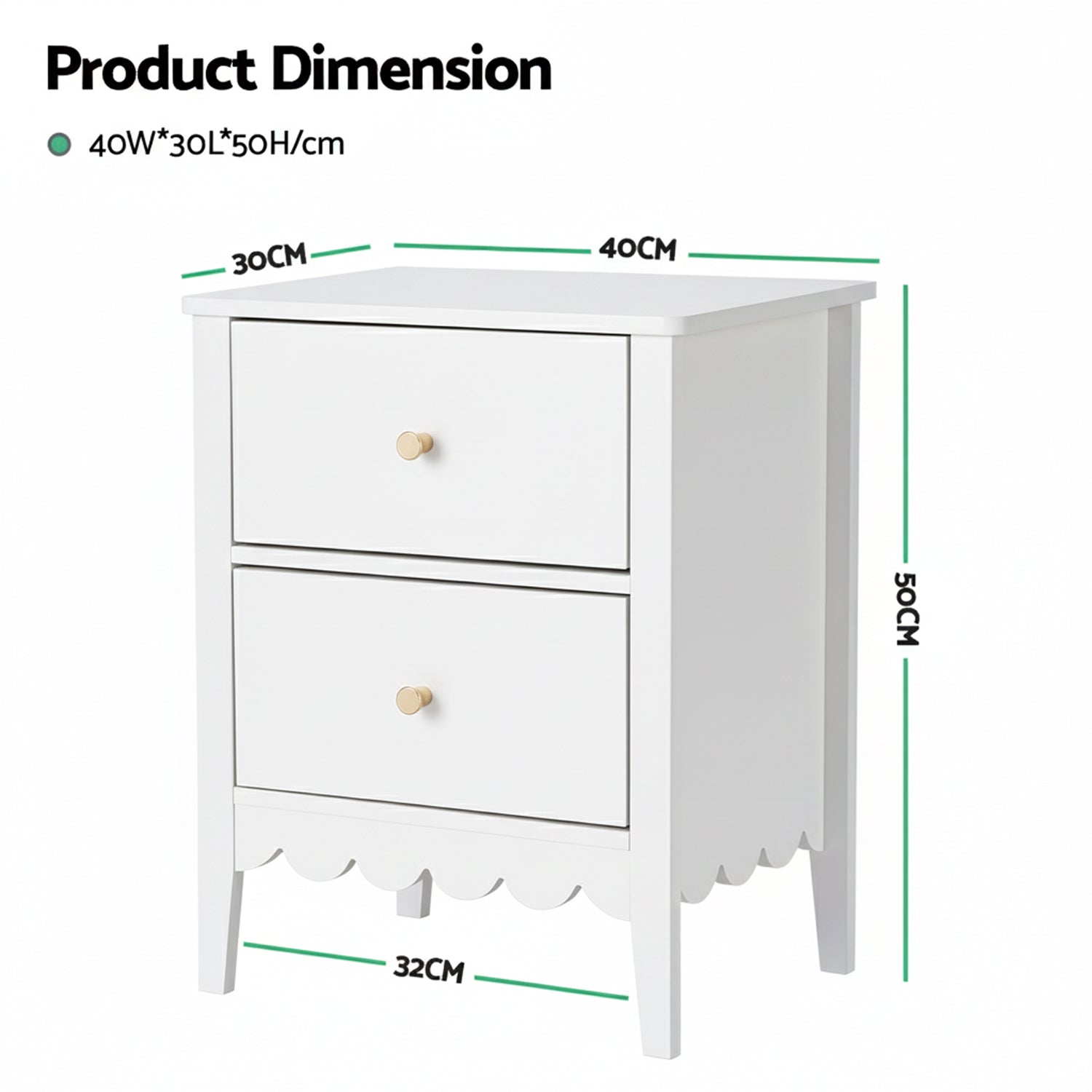 Artiss Bedside Table 2 Drawers Bedroom Storage Nightstand White-2