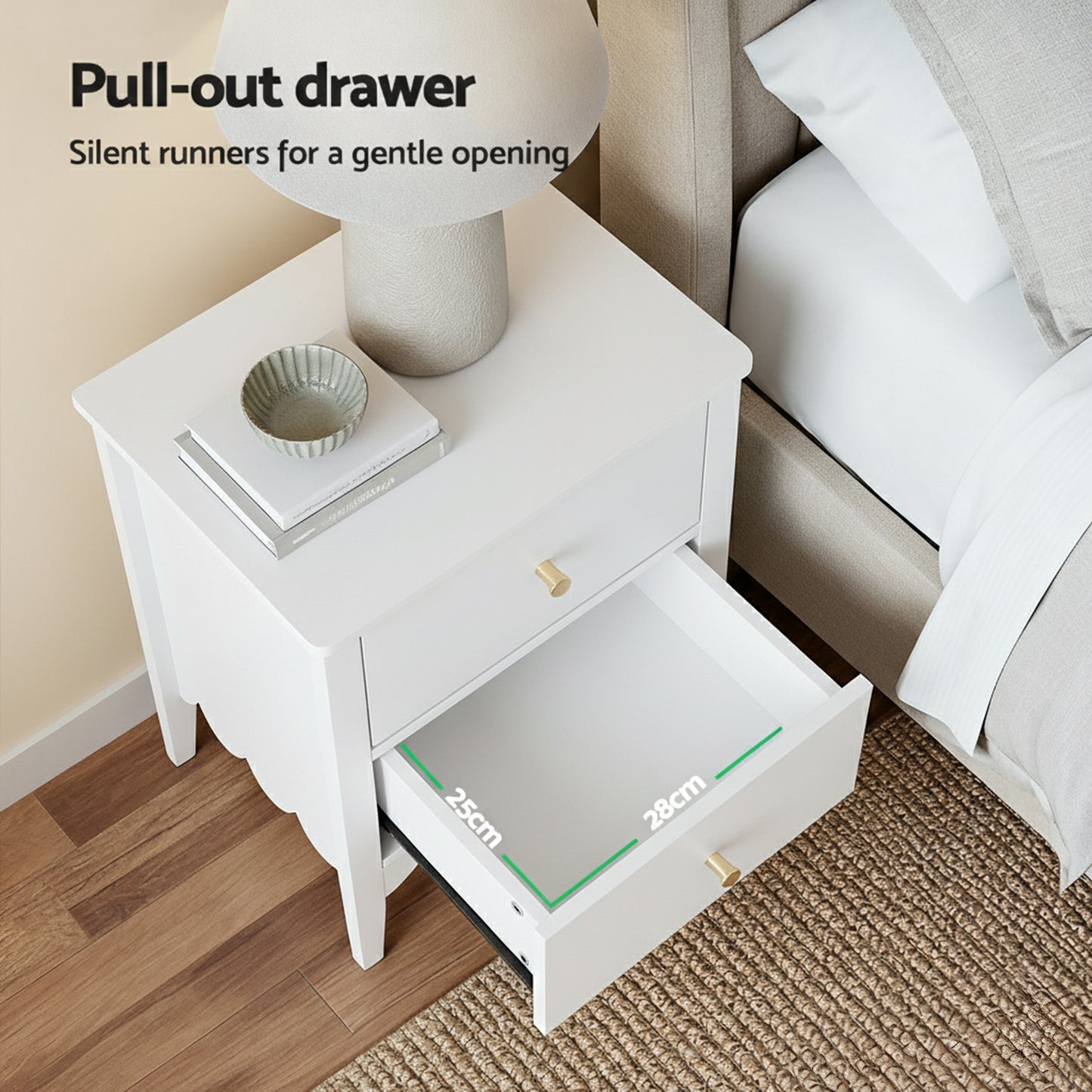 Artiss Bedside Table 2 Drawers Bedroom Storage Nightstand White-3