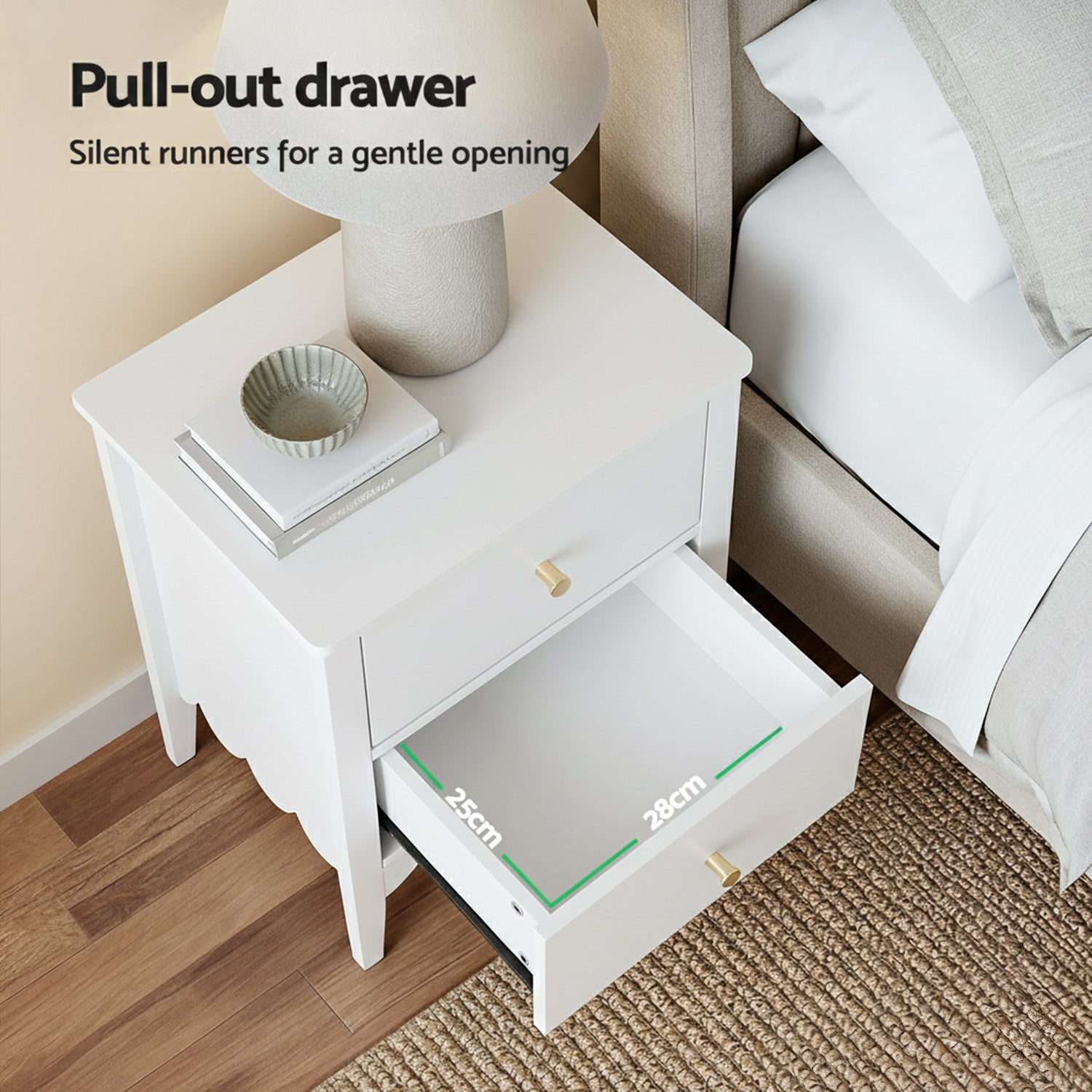 Artiss Bedside Table 2 Drawers Bedroom Storage Nightstand White-3