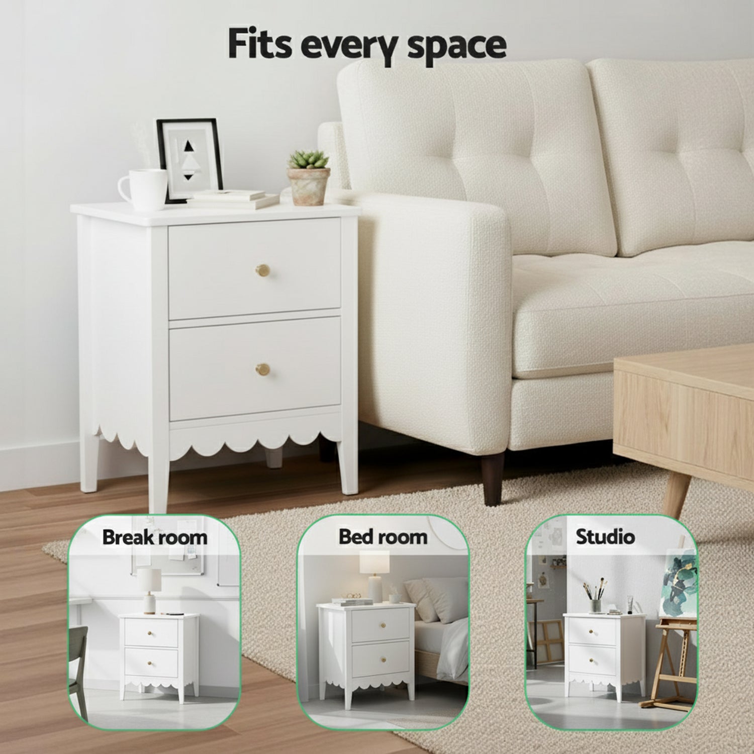 Artiss Bedside Table 2 Drawers Bedroom Storage Nightstand White-5