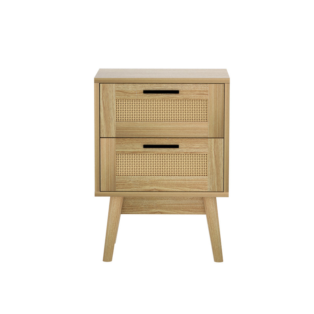 Artiss Rattan Bedside Table 2 Drawers Wood - RIE Oak-2