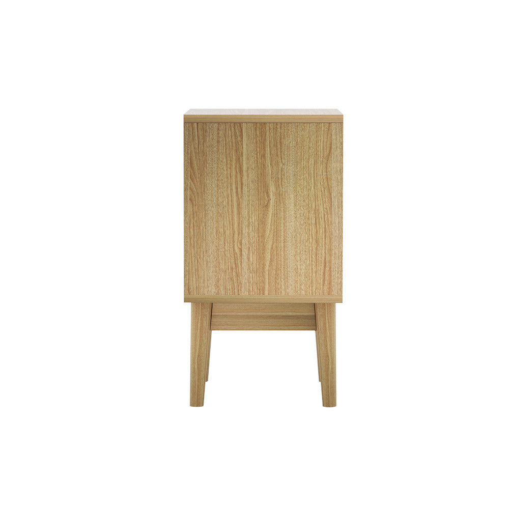 Artiss Rattan Bedside Table 2 Drawers Wood - RIE Oak-3