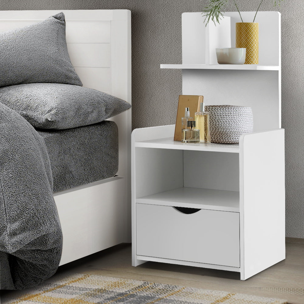 Artiss Bedside Table 1 Drawer with Shelves - EVERMORE White-7