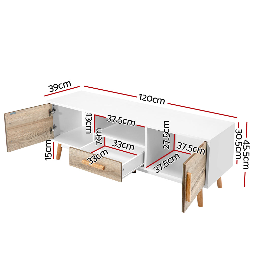 Artiss TV Cabinet Entertainment Unit 120cm Wood White Gino-1