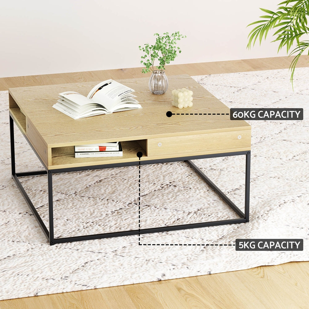 Artiss Coffee Table Storage Shelf Metal Frame-4