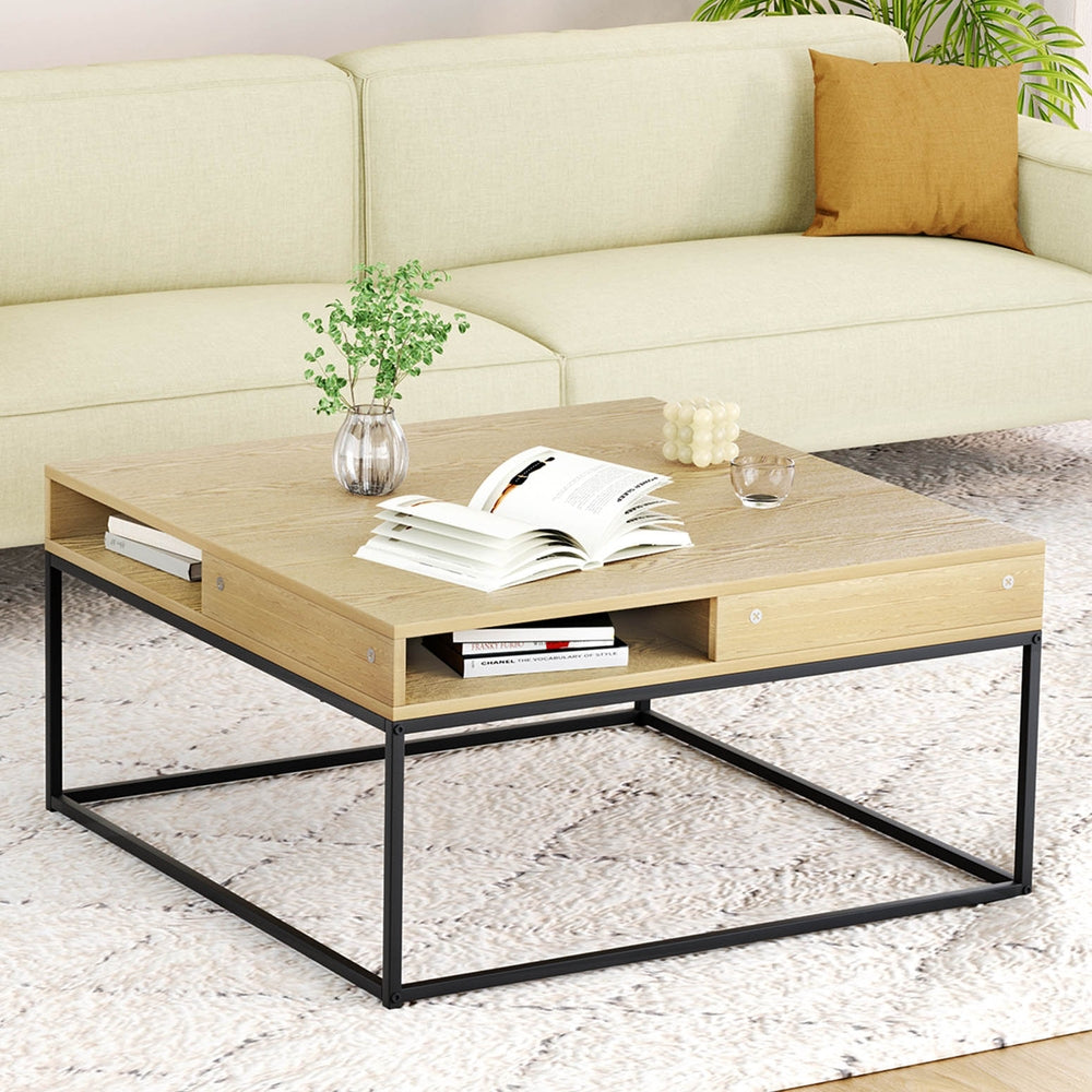 Artiss Coffee Table Storage Shelf Metal Frame-6