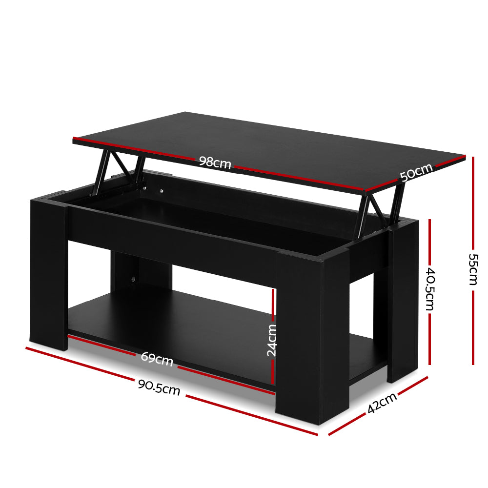 Artiss Coffee Table Lift-top Coffee Table Black-1