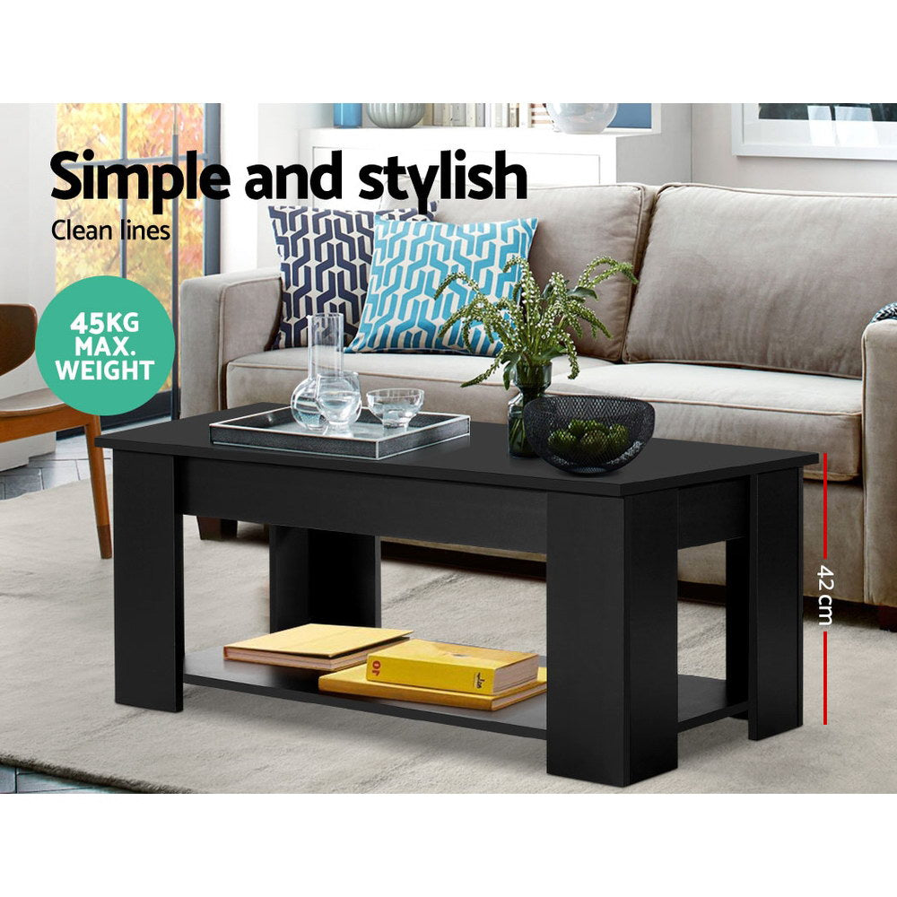 Artiss Coffee Table Lift-top Coffee Table Black-2