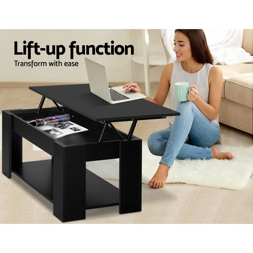 Artiss Coffee Table Lift-top Coffee Table Black-3