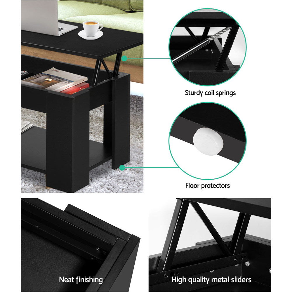 Artiss Coffee Table Lift-top Coffee Table Black-5