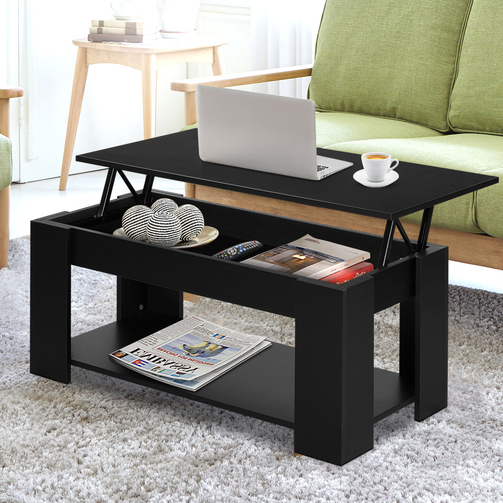 Artiss Coffee Table Lift-top Coffee Table Black-6