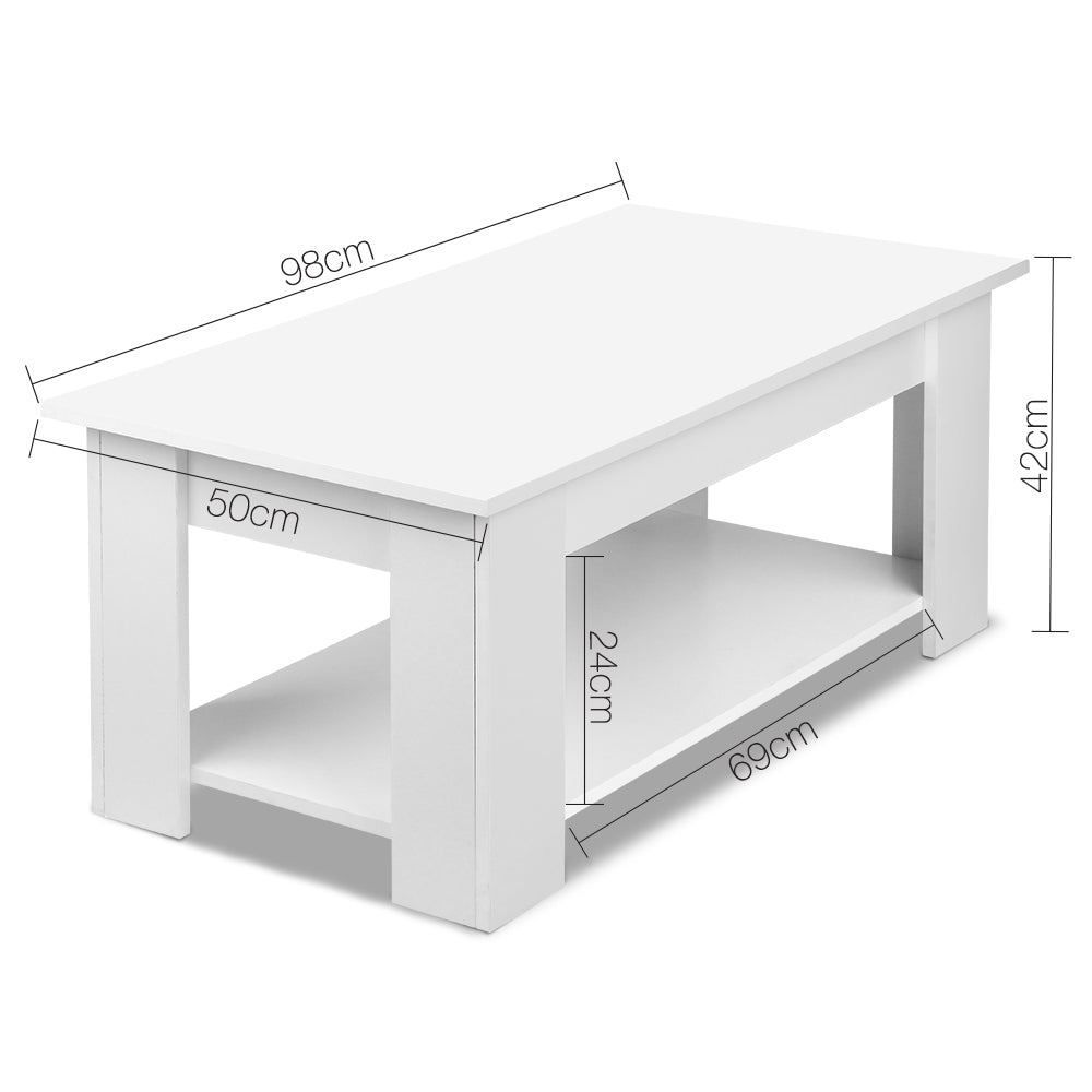 Artiss Coffee Table Lift-top Coffee Table White-1