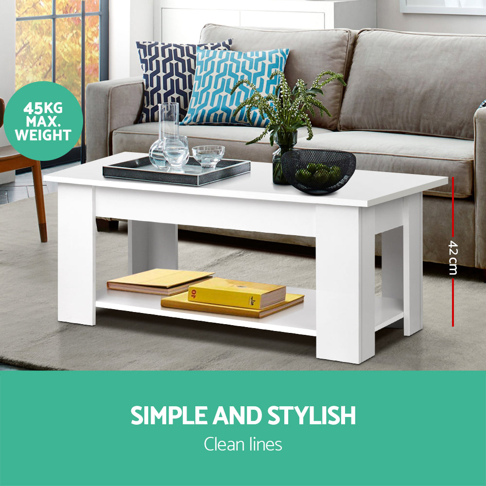 Artiss Coffee Table Lift-top Coffee Table White-2